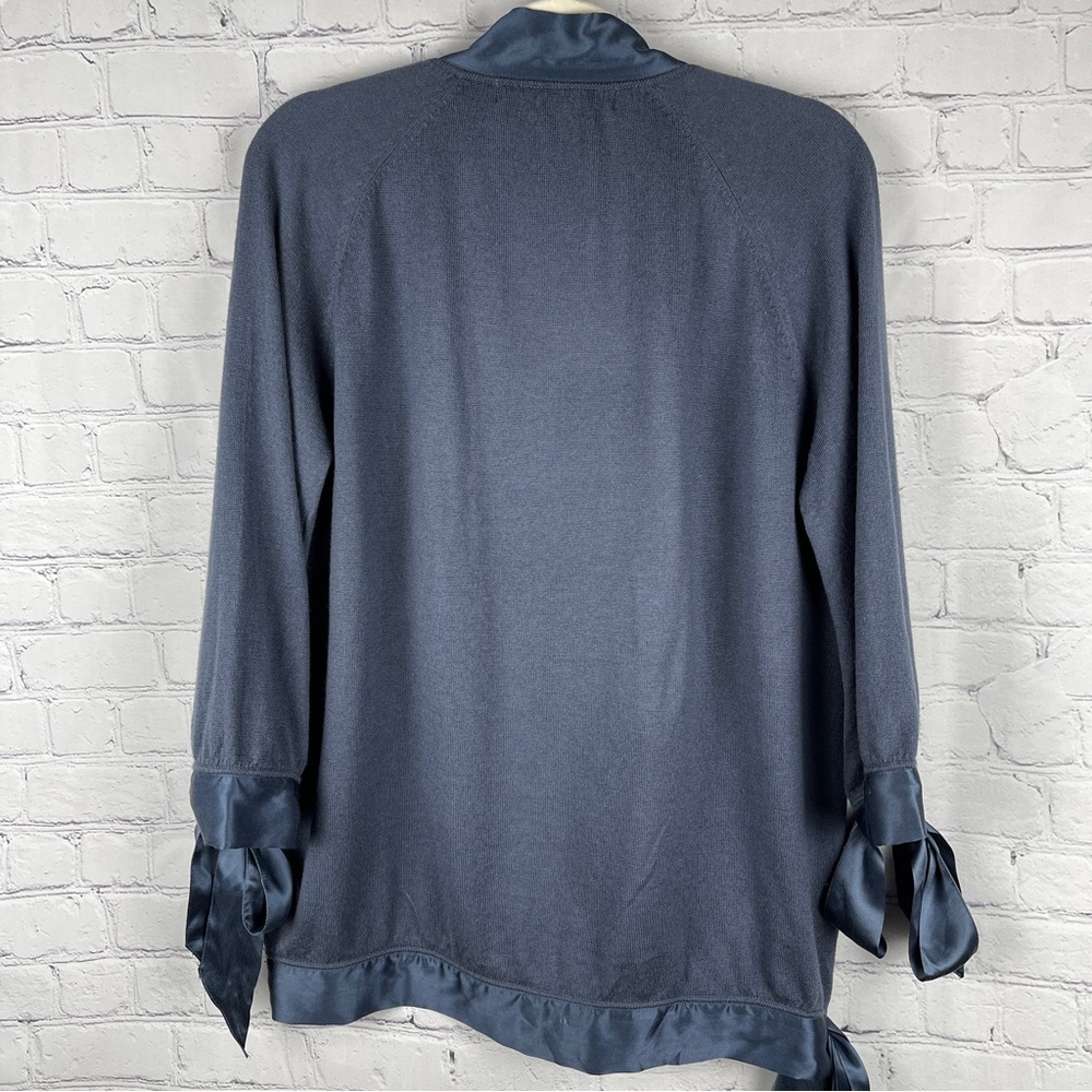 Stella McCartney Navy Satin-Trim V-Neck Sweater - Picture 5 of 15